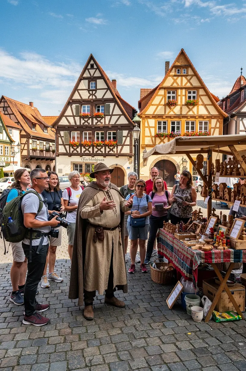Zufriedene Besucher betreten ein Veranstaltungsgelände, ausgestattet mit ihren gebündelten Festivaltickets und Unterkunftsinformationen.